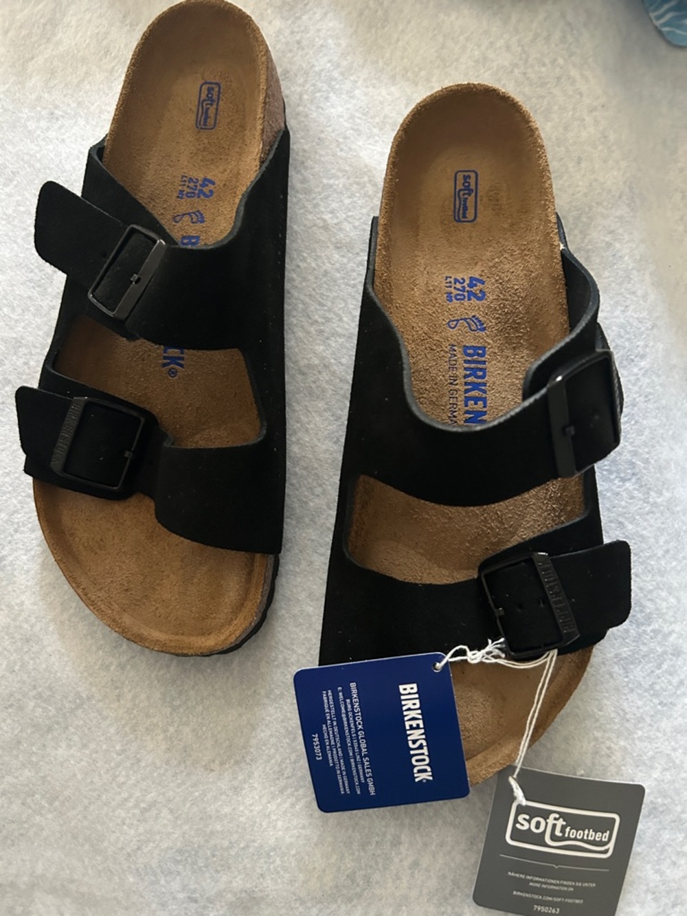 Birkenstock Black Two-Strap Suede Sandals